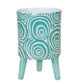 Set of Two Aqua Teal And White Ceramic 2 Ounce Chevron Round Distressed Pot Planters