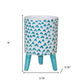 Set of Two Aqua Teal And White Ceramic 2 Ounce Chevron Round Distressed Pot Planters