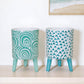 Set of Two Aqua Teal And White Ceramic 2 Ounce Chevron Round Distressed Pot Planters
