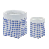 Set of Two Blue And White Cement 7 Ounce Gingham Pot Planters