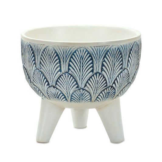 Set of Two Blue And White Polyresin Geometric Pot Planters