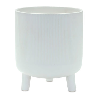 White Ceramic 7 Ounce Striped Footed Pot Planter