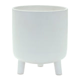 White Ceramic 7 Ounce Striped Footed Pot Planter