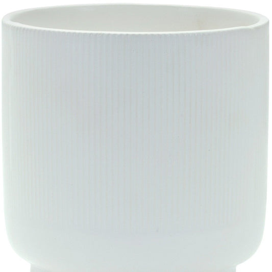 White Ceramic 7 Ounce Striped Footed Pot Planter