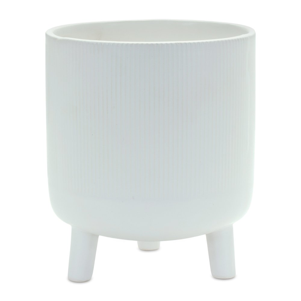 White Ceramic 7 Ounce Striped Footed Pot Planter