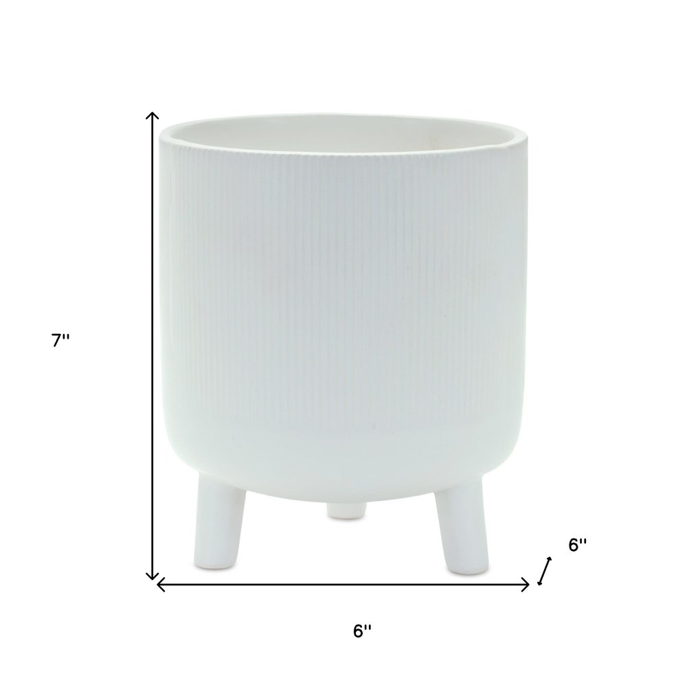 White Ceramic 7 Ounce Striped Footed Pot Planter