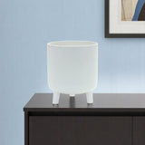 White Ceramic 7 Ounce Striped Footed Pot Planter