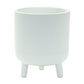Set of Two White Ceramic Striped Footed Pot Planters