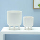 Set of Two White Ceramic Striped Footed Pot Planters