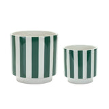 Set of Two Green And White Dolomite Striped 4 Ounce Round Pot Planters