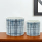 Set of Two White And Blue Ceramic Lattice 2 Ounce Round Pot Planters
