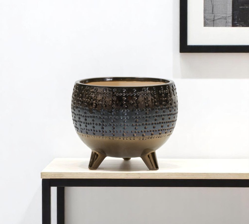 Antiqued Bronze And Pewter Clay 7 Ounce Geometric Pot Planter