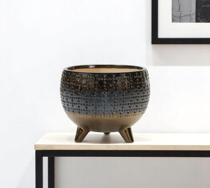 Antiqued Bronze And Pewter Clay 7 Ounce Geometric Pot Planter