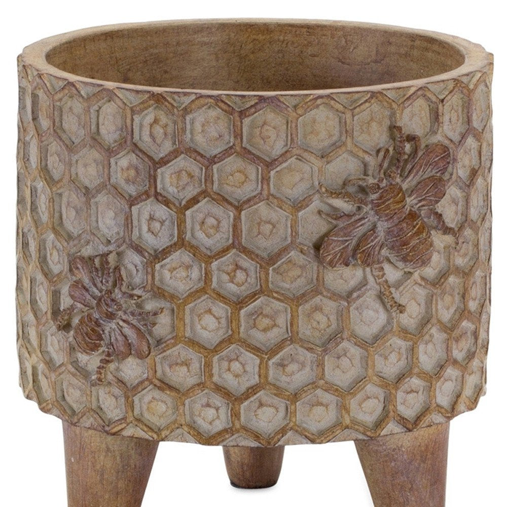 Set of Two Brown Polyresin 3 Ounce Bumble Bee Pot Planters