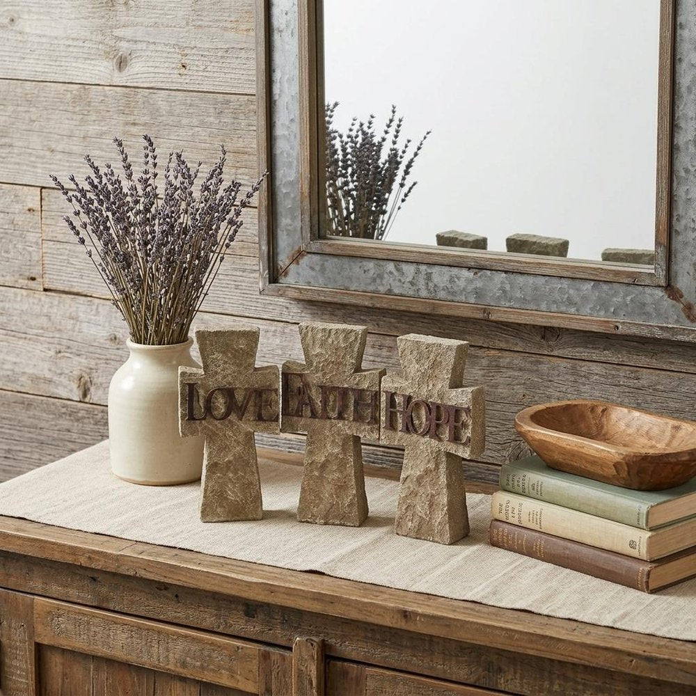 Set of Three 11" Gray Cement Cross Statue Tabletop Sculpture