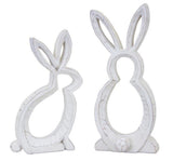 Set of Two White Polyresin Rabbit Statue Tabletop Sculpture