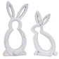 Set of Two White Polyresin Rabbit Statue Tabletop Sculpture
