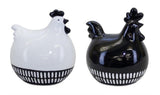 Set of Two Black And White Terracotta Chicken Figurines