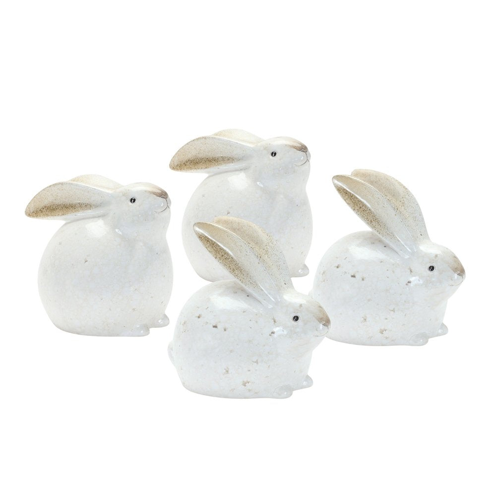 Set of Four White And Brown Terracotta Rabbit Figurines