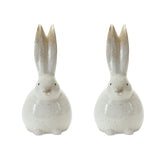 Set of Two White And Brown Terracotta Bunny Rabbit Figurines