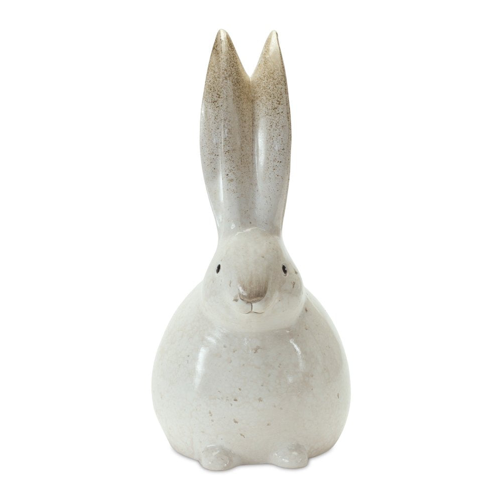 Set of Two White And Brown Terracotta Bunny Rabbit Figurines
