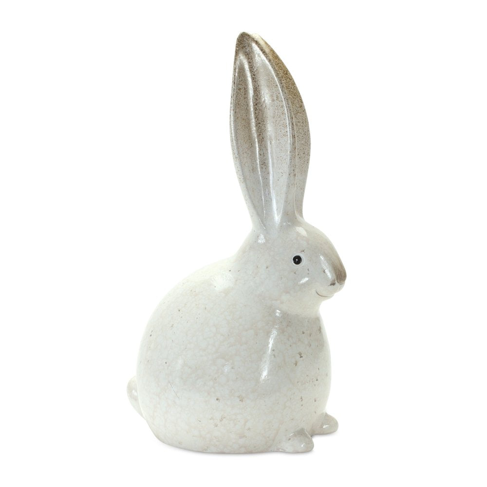 Set of Two White And Brown Terracotta Bunny Rabbit Figurines