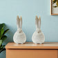 Set of Two White And Brown Terracotta Bunny Rabbit Figurines