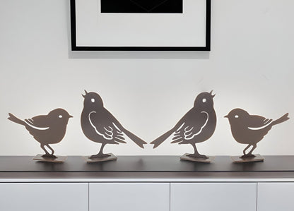 Set Of Four 6" Brown Metal Bird Bird Figurine