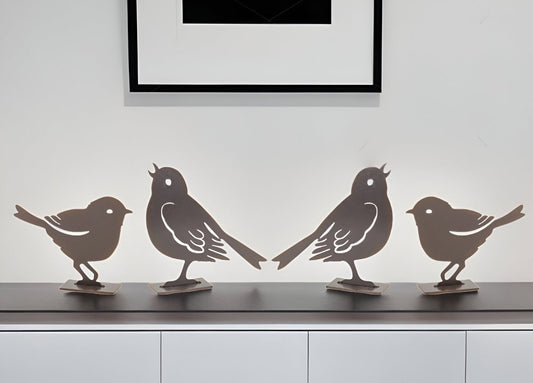 Set Of Four 6" Brown Metal Bird Bird Figurine