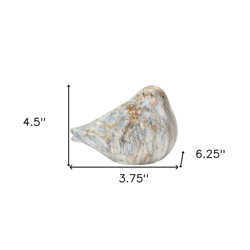 Set of Two Brown Blue And Ivory Faux Marble Bird Figurines