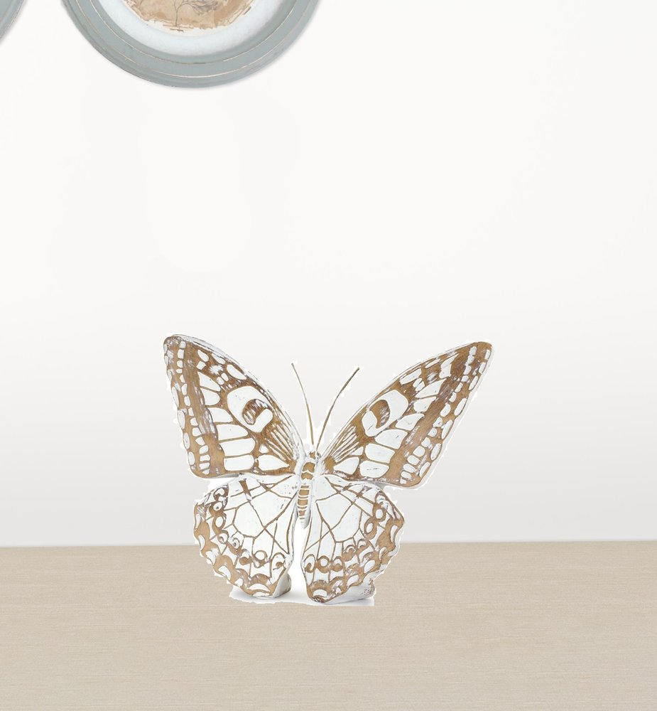 Set of Three 6" Brown And White Polyresin Butterfly Tabletop Sculpture