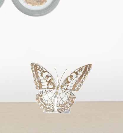 Set of Three 6" Brown And White Polyresin Butterfly Tabletop Sculpture