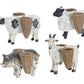 Set of Four Black And White Polyresin Farm Animal Figurines With Vases