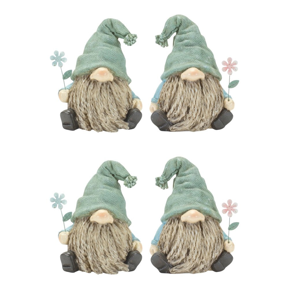 Set of Four Brown And Green Polyresin Gnomes