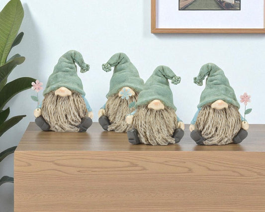 Set of Four Brown And Green Polyresin Gnomes