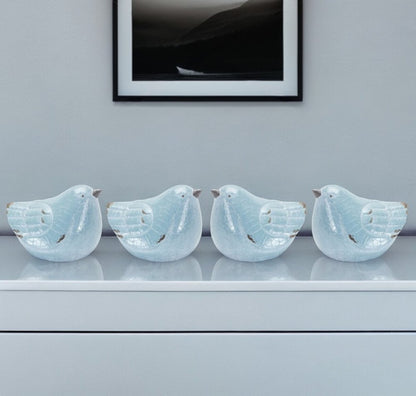 Set of Four Blue Terracotta Bird Figurines