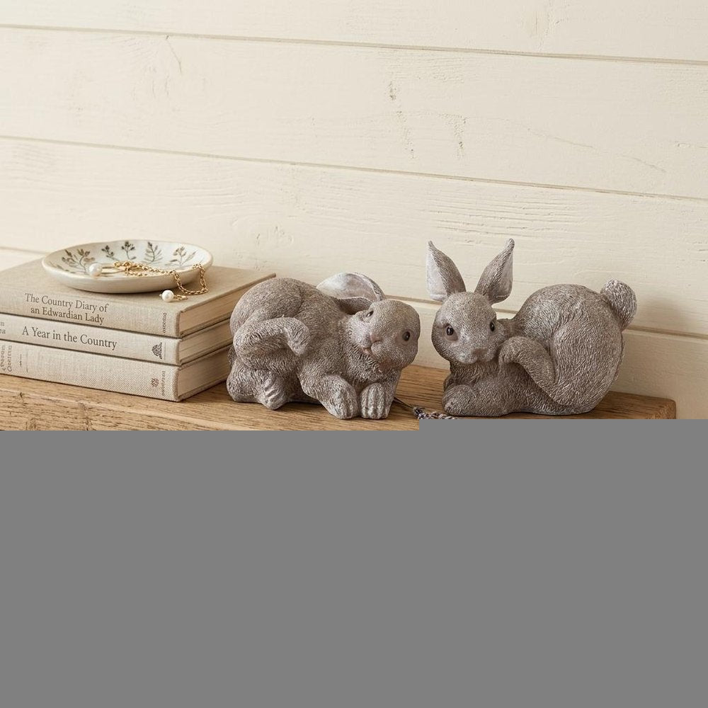 Set of Four 4" Gray and Brown Polyresin Rabbit Figurine Tabletop Sculpture
