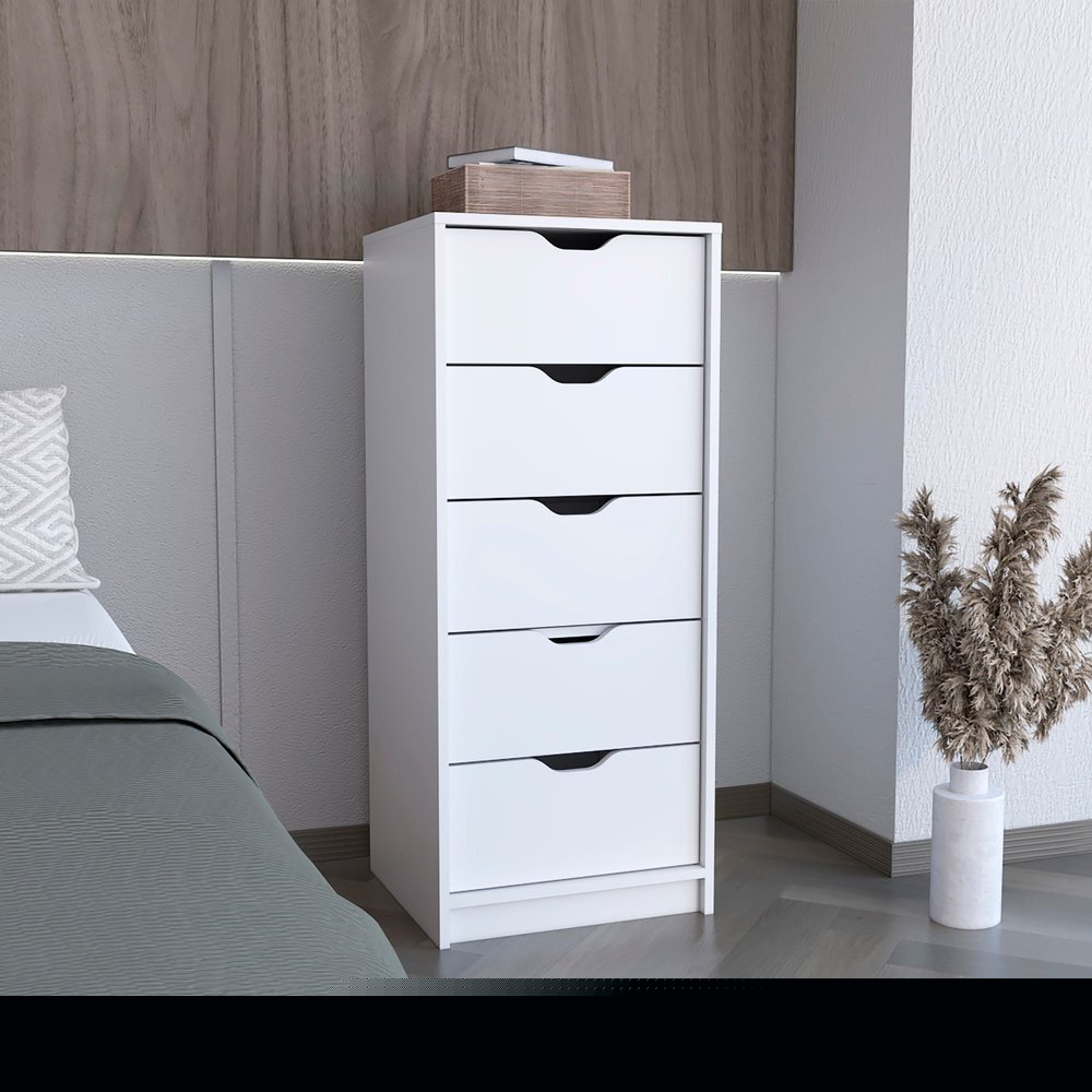 18" White Five Drawer Dresser