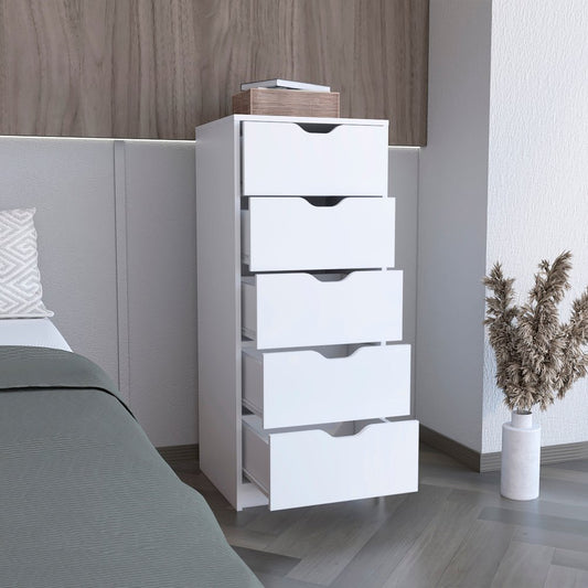 18" White Five Drawer Dresser
