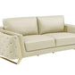 Three Piece Indoor Beige Italian Leather Six Person Seating Set