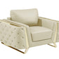 Three Piece Indoor Beige Italian Leather Six Person Seating Set