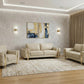 Three Piece Indoor Beige Italian Leather Six Person Seating Set