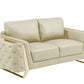 Two Piece Indoor Beige Italian Leather Five Person Seating Set