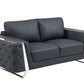 Three Piece Indoor Dark Gray Italian Leather Six Person Seating Set