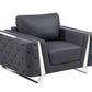 Three Piece Indoor Dark Gray Italian Leather Six Person Seating Set