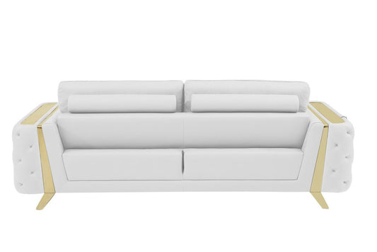 Two Piece Indoor White Italian Leather Five Person Seating Set