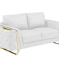 Two Piece Indoor White Italian Leather Five Person Seating Set