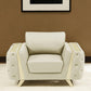 50" Beige And Gold Genuine Leather Tufted Club Chair