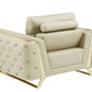 50" Beige And Gold Genuine Leather Tufted Club Chair