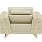 50" Beige And Gold Genuine Leather Tufted Club Chair